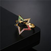 Fashion Hollow Five-pointed Star Copper Micro-inlaid Adjustable Ring main image 3