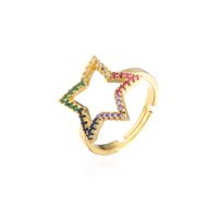 Fashion Hollow Five-pointed Star Copper Micro-inlaid Adjustable Ring main image 6