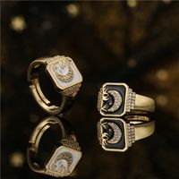 Fashion Two-color Star Moon Painting Copper Micro-inlaid Adjustable Ring main image 1