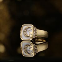 Fashion Two-color Star Moon Painting Copper Micro-inlaid Adjustable Ring main image 5