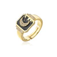 Fashion Two-color Star Moon Painting Copper Micro-inlaid Adjustable Ring main image 6