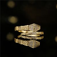 Copper Micro Inlay Aaa Zircon Vintage Bamboo Snake Shape Open Ring 18k Gold Plating Ring Bracelet Cross-border New Product main image 1