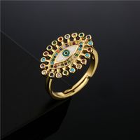 Fashion Eye Shape Colorful Zircon Micro-inlaid Copper Adjustable Ring main image 1
