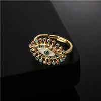 Fashion Eye Shape Colorful Zircon Micro-inlaid Copper Adjustable Ring main image 3