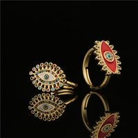 Fashion Eye Shape Colorful Zircon Micro-inlaid Copper Adjustable Ring main image 4