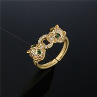 Fashion Double-headed Jaguar Copper Micro-inlaid Opening Ring main image 2