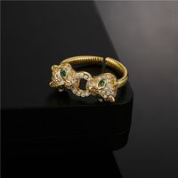Fashion Double-headed Jaguar Copper Micro-inlaid Opening Ring main image 3