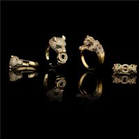 Fashion Double-headed Jaguar Copper Micro-inlaid Opening Ring main image 4