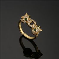 Fashion Double-headed Jaguar Copper Micro-inlaid Opening Ring main image 5