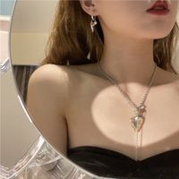 Korean Asymmetrical Heart-shaped Tassel Crystal Earrings Necklace main image 1