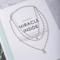 Hip Hop Heart Pendent Geometric Silver Multi-layer Clavicle Chain main image 1