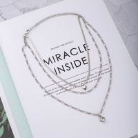 Hip Hop Heart Pendent Geometric Silver Multi-layer Clavicle Chain main image 2