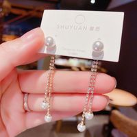 Pendientes Largos De Perlas Con Borlas De Diamantes De Imitación De Estilo Coreano main image 4