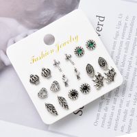 Retro Carved Leaf Geometric Hollow Earrings 9 Pairs Sets Wholesale main image 3