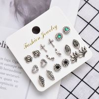 Retro Carved Leaf Geometric Hollow Earrings 9 Pairs Sets Wholesale main image 5