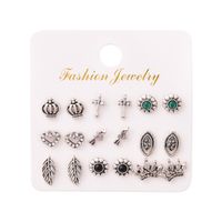 Retro Carved Leaf Geometric Hollow Earrings 9 Pairs Sets Wholesale main image 6