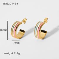 Retro Color Stripe Geometric Stainless Steel Earrings sku image 9