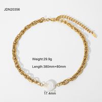 Fashion Gold-plated Stainless Steel Thick Chain Pearl Necklace sku image 1