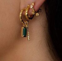 Retro Emerald Inlaid C-shaped Earrings sku image 1