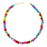 Bohemian Square Letters Handmade Beaded Color Short Necklace sku image 1