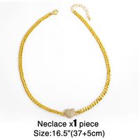 Hip-hop Splicing Chain Copper Inlaid Zircon Heart Necklace Bracelet sku image 2