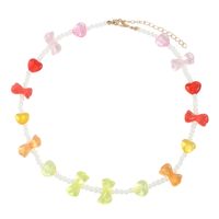 New Acrylic Pearl Heart Color Stitching Beaded Necklace Bracelet Set sku image 2