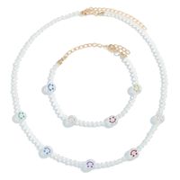 New Contrast Color Smiley Face Acrylic Round Bead Necklace Bracelet Set sku image 3