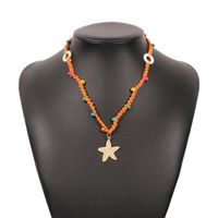 Bohemian Leaf Starfish Geometric Beach Pendant Cotton Thread Necklace sku image 7