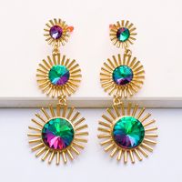 Retro Colorful Geometric Round Long Earrings main image 4