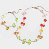 New Acrylic Pearl Heart Color Stitching Beaded Necklace Bracelet Set main image 3