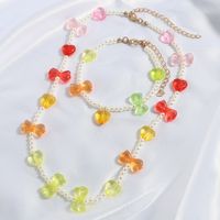 New Acrylic Pearl Heart Color Stitching Beaded Necklace Bracelet Set main image 4