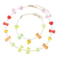 New Acrylic Pearl Heart Color Stitching Beaded Necklace Bracelet Set main image 6