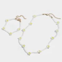 New Ethnic Style Acrylic Small Flower Beads Necklace Bracelet Set main image 3