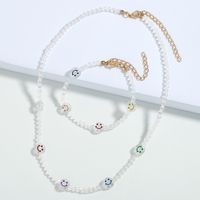 New Contrast Color Smiley Face Acrylic Round Bead Necklace Bracelet Set main image 4