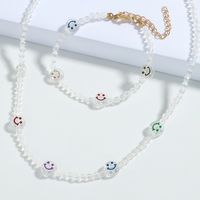New Contrast Color Smiley Face Acrylic Round Bead Necklace Bracelet Set main image 5