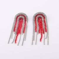 Baroque Style Full Diamond Tassel Crystal Long Earrings main image 1