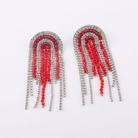 Baroque Style Full Diamond Tassel Crystal Long Earrings main image 4