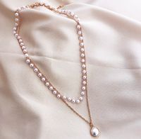 Simple Chain Beaded Pearl Pendant Multi-layer Necklace main image 3