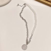 Korean Style Titanium Steel Round Tag Imitation Pearl Necklace main image 4
