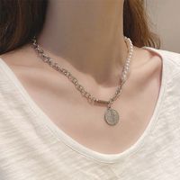Korean Style Titanium Steel Round Tag Imitation Pearl Necklace main image 6