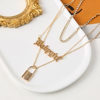 Fashion Simple Letter Lock Pendant Full Of Diamonds Multi-layer Necklace main image 3