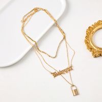 Fashion Simple Letter Lock Pendant Full Of Diamonds Multi-layer Necklace main image 5