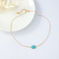 Fashion Turquoise Bead Pendant Stainless Steel Necklace main image 3