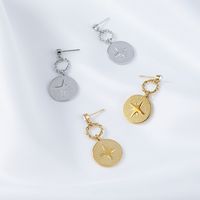 Simple Round Star Stainless Steel Gold-plated Earrings main image 1