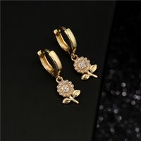 Retro Copper Micro-inlaid Zircon Sunflower Earrings main image 2