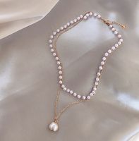 Simple Chain Beaded Pearl Pendant Multi-layer Necklace sku image 1