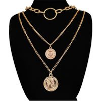 Fashion Portrait Tag Clavicle Chain Alloy Multilayer Necklace sku image 1