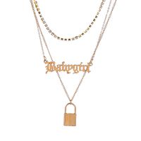 Fashion Simple Letter Lock Pendant Full Of Diamonds Multi-layer Necklace sku image 1