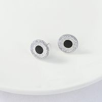 Korean Round Diamond Contrast Color Stainless Steel Earrings sku image 1
