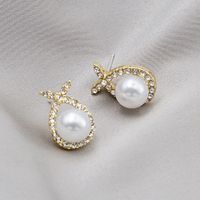 Retro Water Drop Cross Pearl Full Diamond Earrings sku image 1
